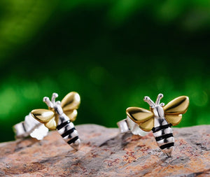 Sterling Silver | Gold Bumble Bee Stud Earrings Delicate Small Solid 925 - Egret Jewellery