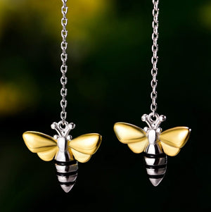 Sterling Silver | Gold Bumble Bee Threader Earrings Delicate Small Solid 925 - Egret Jewellery