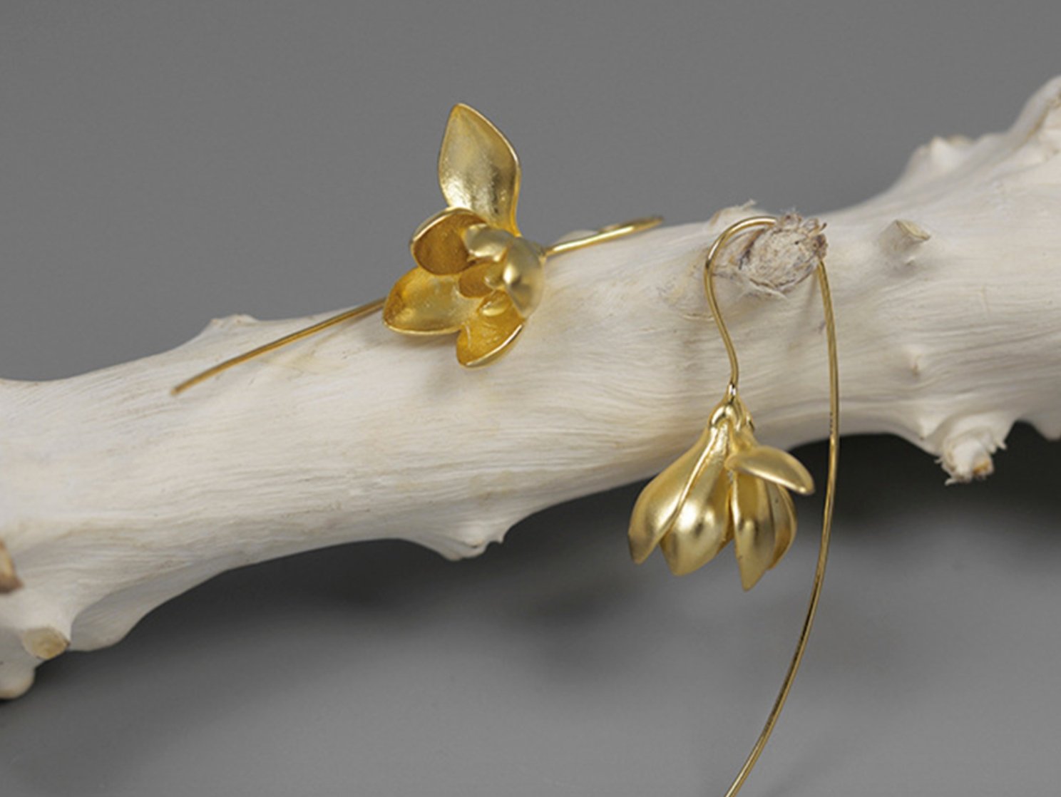 Solid 925 Sterling Silver Gold dipped Lily | Lotus Flower drop Hoop Earrings - Egret Jewellery