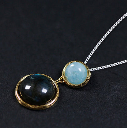 Sterling Silver | Gold Labradorite | Amazonite Circle Necklace Pendant - Egret Jewellery