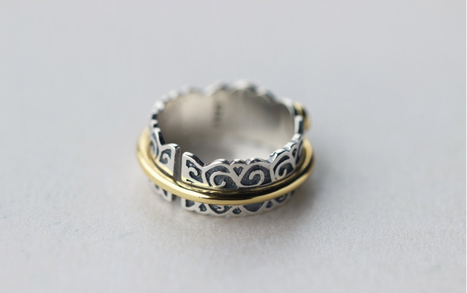 925 Sterling Silver Spinning Ring Adjustable, Leaf Gold Rings - Egret Jewellery