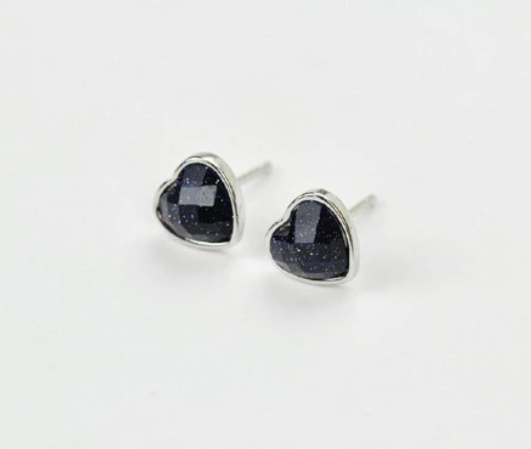 Sterling Silver Goldstone Heart Stud Earrings - Egret Jewellery