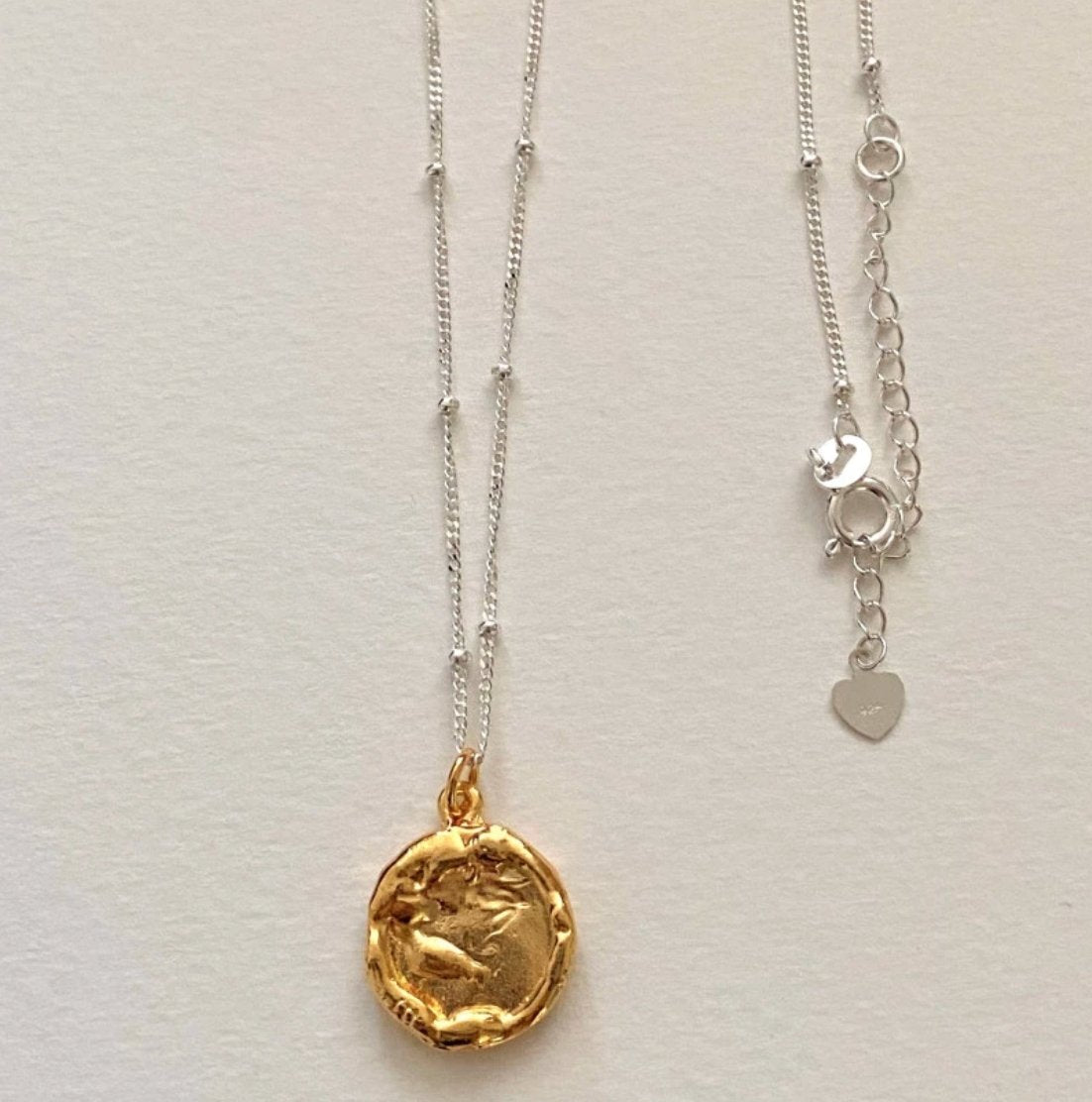 Sterling silver irregular shaped gold geometric disc necklace with chain by Egret Jewellery