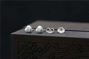 Delicate Small Solid 925 Sterling Silver Heart Stud Earrings - Egret Jewellery