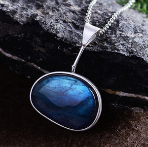 925 Sterling Silver Labradorite Lake of Tears Blue Pendant Necklace 18" Large - Egret Jewellery