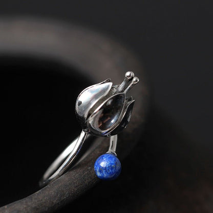 925 Sterling Silver Lapis Lazuli  Flower Ring - Egret Jewellery
