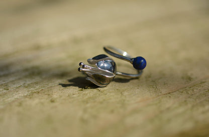 925 Sterling Silver Lapis Lazuli  Flower Ring - Egret Jewellery