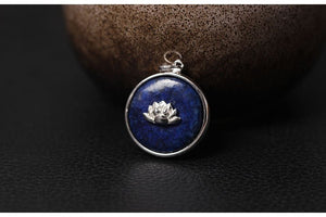 Sterling Silver Natural Blue Lapis Lazuli Lotus Flower Necklace - Egret Jewellery