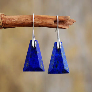 Sterling Silver Natural Lapis Lazuli Triangle Dangle Drop Blue Earrings - Egret Jewellery