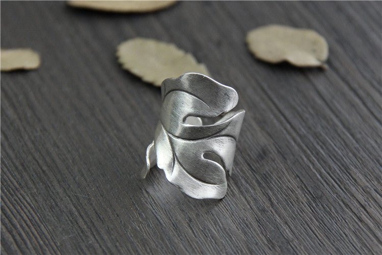 Large Boho Statement Sterling Silver Leaf Ring - Egret Jewellery