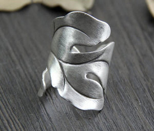 Large Boho Statement Sterling Silver Leaf Ring - Egret Jewellery