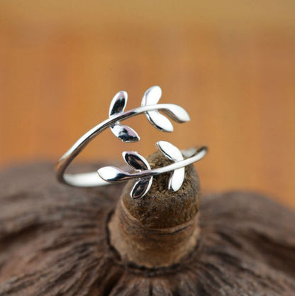925 Sterling Silver Branch Leaf Tree Nature Wrap Ring Leaves - Egret Jewellery