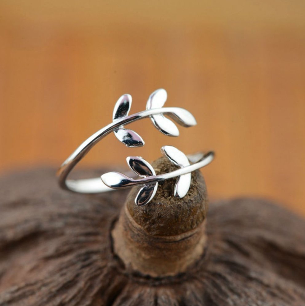 925 Sterling Silver Branch Leaf Tree Nature Wrap Ring Leaves - Egret Jewellery