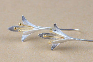 Sterling Silver Lily | Bell Flower Gold Dipped Hoop Drop Earrings - Egret Jewellery