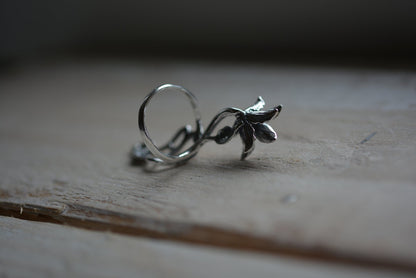 Sterling Silver Lily Flower | Leaf Wrap Ring - Egret Jewellery