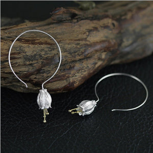 925 Sterling Silver Lily Flower Gold-Dipped Drop | Hoop Earrings - Egret Jewellery