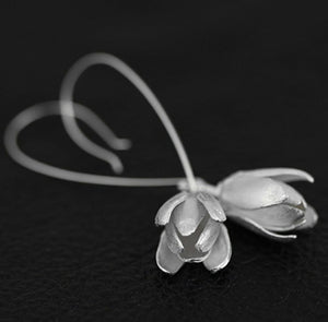 Solid 925 Sterling Silver Large Lily | Lotus Flower drop Hoop Earrings - Egret Jewellery