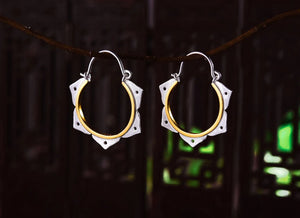 Solid 925 Sterling Silver Lotus Flower Gold Dipped Hoop Earrings - Egret Jewellery