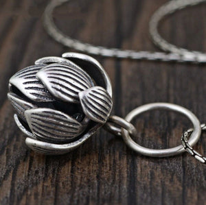 Sterling Silver 925 Lotus Flower Bud Pendant Necklace 18" chain, Fidget - Egret Jewellery