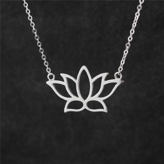 Sterling Silver Lotus Flower Pendant 18 inch Necklace - Egret Jewellery