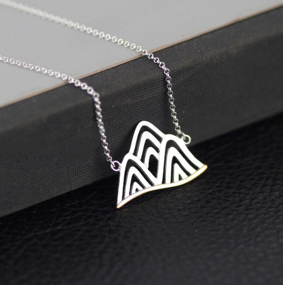 925 Sterling Silver Mountain Necklace Pendant Gold Dipped Wanderlust Travel - Egret Jewellery