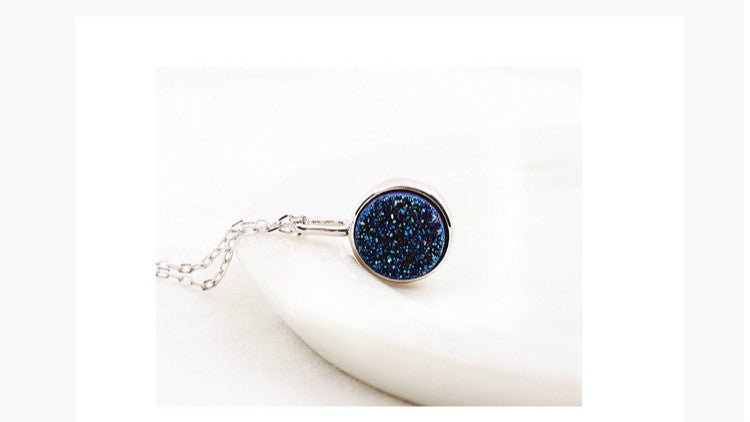 Sterling Silver Navy Blue Round Druzy Necklace - Egret Jewellery