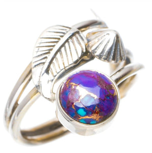 925 Sterling Silver Peacock Ore Gemstone Leaf Ring Stone Purple Size 8 R - Egret Jewellery