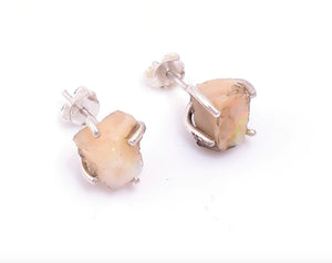 Sterling Silver Natural Rough Opal Stud Earrings Stone White - Egret Jewellery