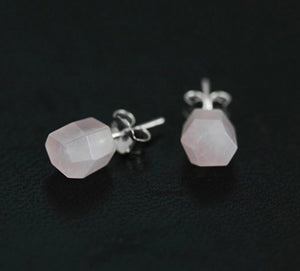 Sterling Silver Natural Rough Rose Quartz Stud Earrings - Egret Jewellery