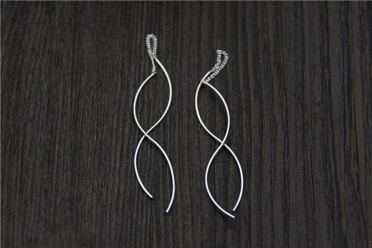 Sterling Silver Earrings Spiral Pull Through Thread Threader Dangle Drop - Egret Jewellery