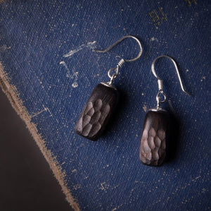 Natural Wooden Ebony Sterling Silver Dangle Drop Rectangle Earrings Wood - Egret Jewellery