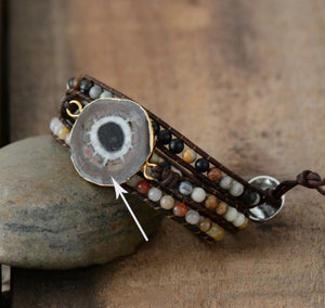 Sun Jasper Beaded Gemstone Druzy Geode Wrap Bracelet - Egret Jewellery