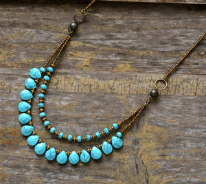 Stone Teardrop Beaded Turquoise & Agate Boho Layered Chakra Necklace - Egret Jewellery