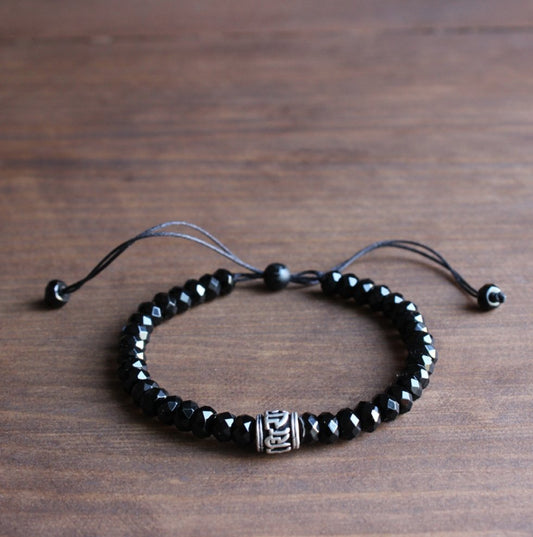 Tibetan Buddhist Black Agate Stacking Mantra Bracelet - Egret Jewellery