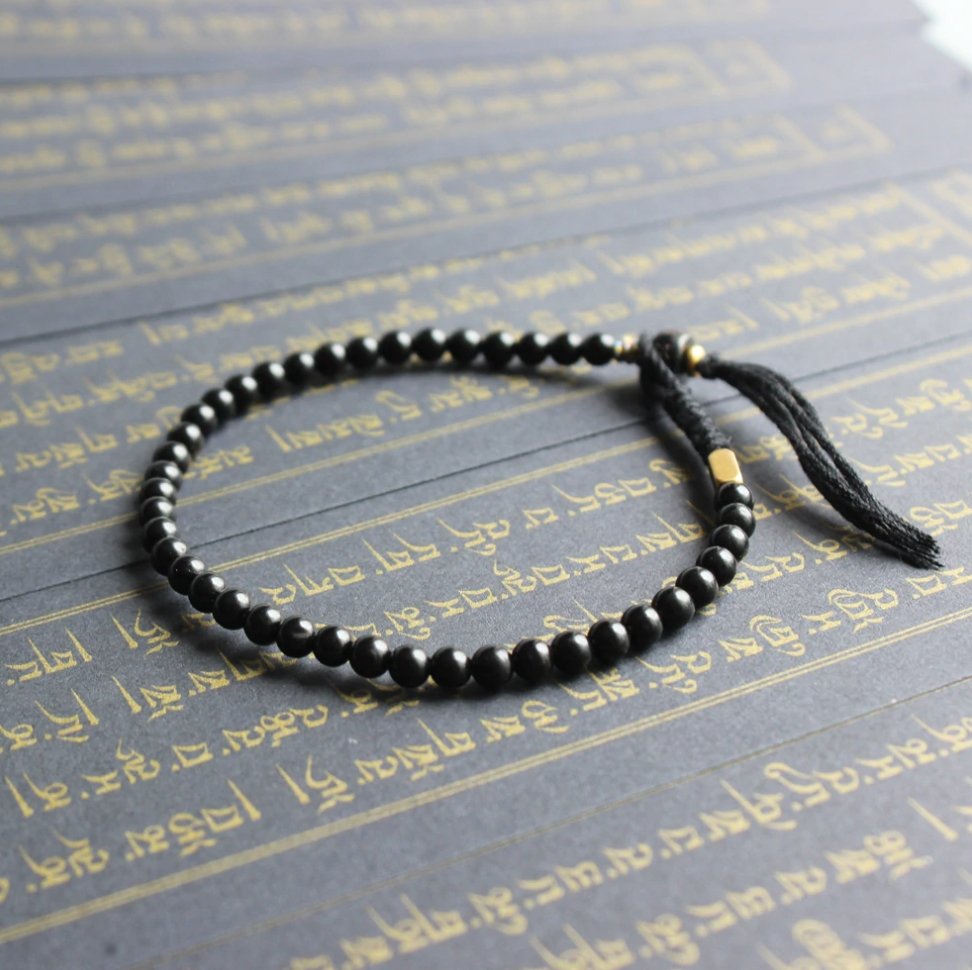 Tibetan Buddhist Black Lucky knots bracelet Men's Stacking Mantra Coconut - Egret Jewellery