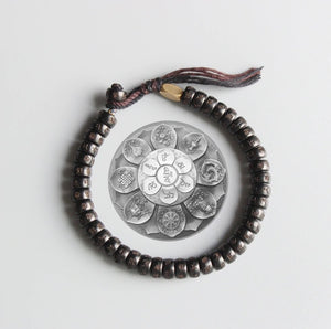 Tibetan Buddhist Black Lucky knots bracelet Men's Stacking Mantra Coconut - Egret Jewellery