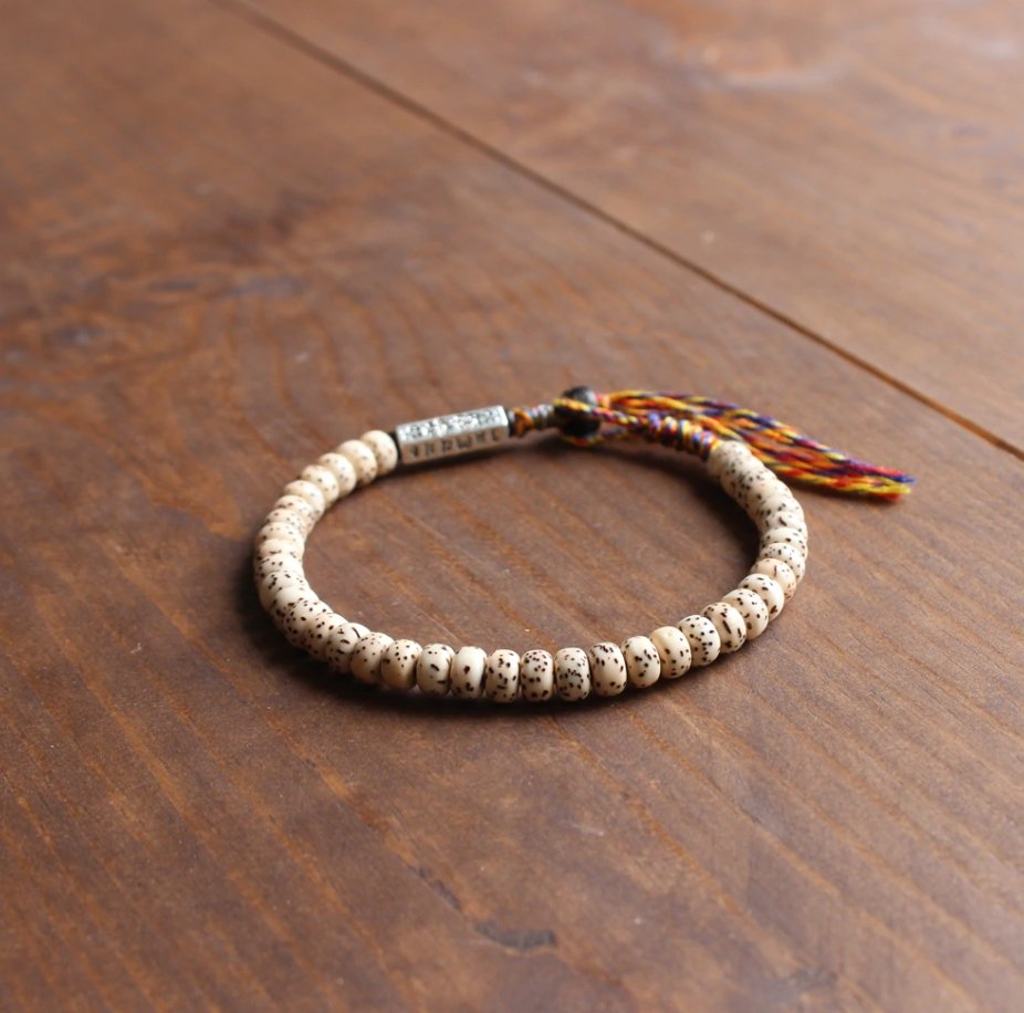 Tibetan Buddhist Lucky knots Bodhi Seed bracelet Men's Stacking Mantra White - Egret Jewellery
