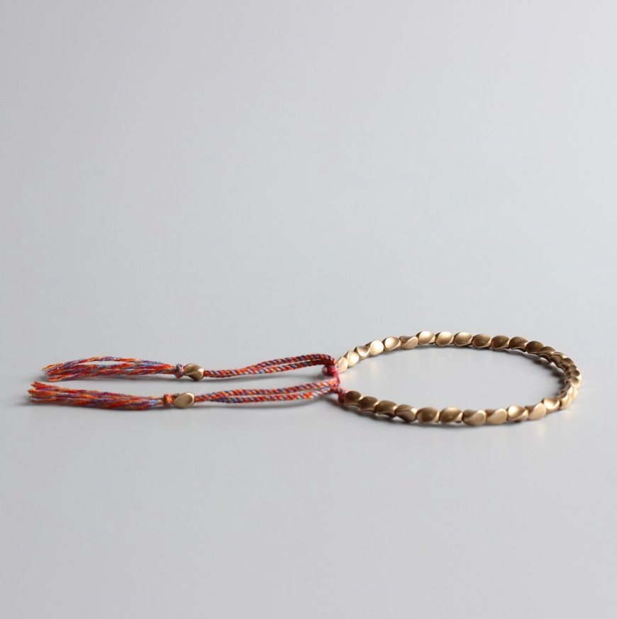 Men's Tibetan Buddhist Copper Healing Disc Stacking Bracelet Gold | Cord - Egret Jewellery