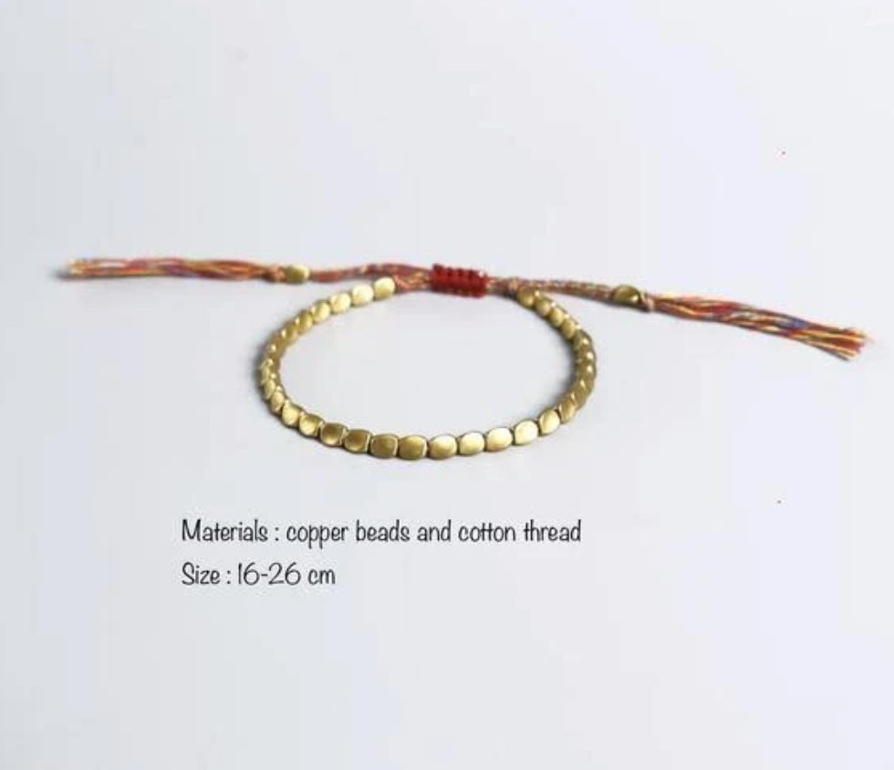 Men's Tibetan Buddhist Copper Healing Disc Stacking Bracelet Gold | Cord - Egret Jewellery