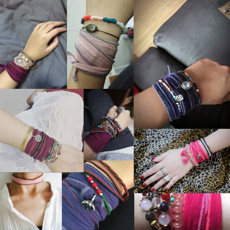 Tibetan Buddhism Green OM Ribbon Lucky Sari Wrap Bracelet - Egret Jewellery