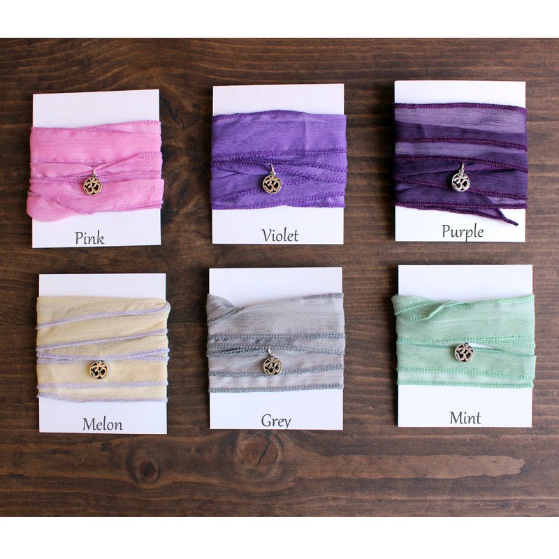 Tibetan Buddhism Green OM Ribbon Lucky Sari Wrap Bracelet - Egret Jewellery