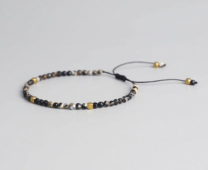 Ink Stone Mala Beaded Bracelet Tibetan Buddhist Onyx Stacking Bracelet - Egret Jewellery