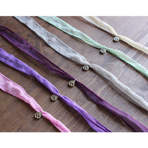 Tibetan Buddhism Pink OM Ribbon Lucky Sari Wrap Bracelet - Egret Jewellery