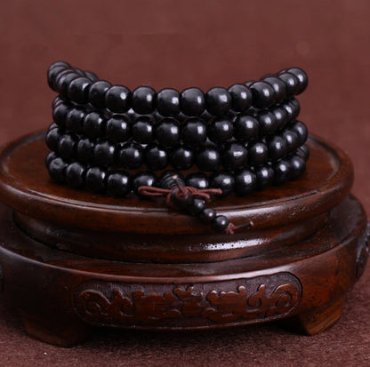 Beaded Long Mala Wooden Tibetan Buddhist Prayer Necklace Black - Egret Jewellery