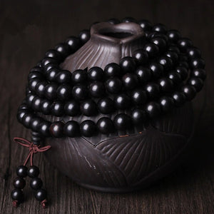 Beaded Long Mala Wooden Tibetan Buddhist Prayer Necklace Black - Egret Jewellery