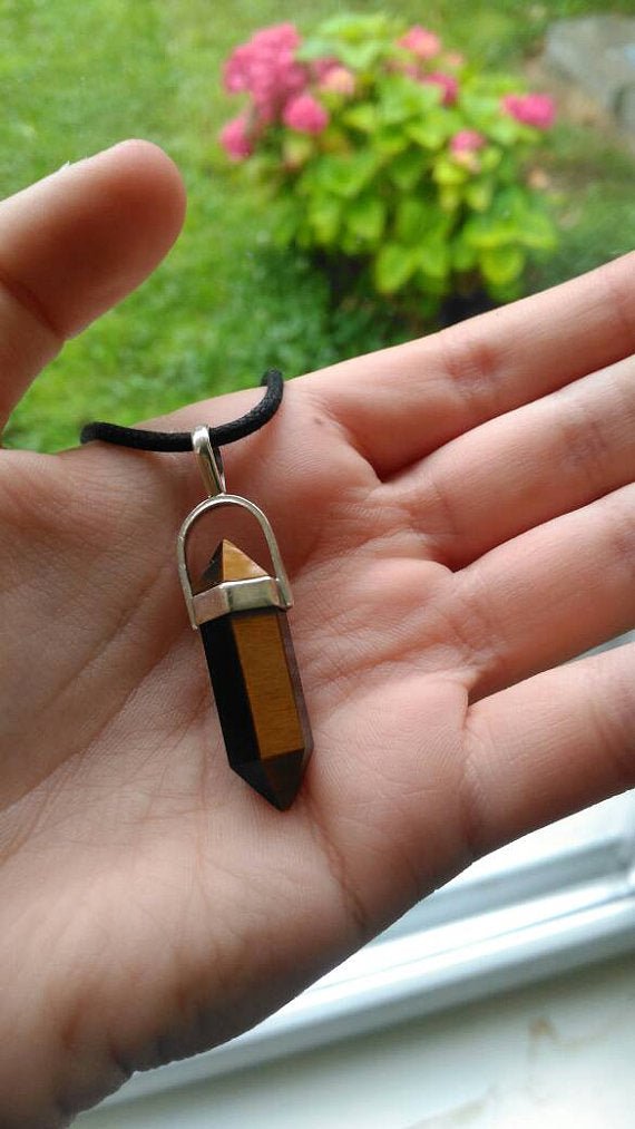 Tigers Eye Crystal Healing Hexagonal Chakra Leather Pendant - Egret Jewellery