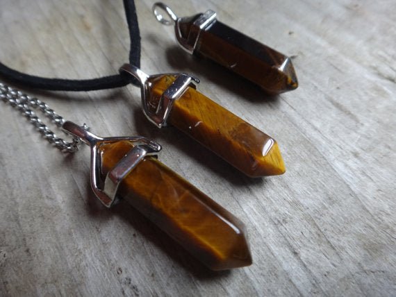 Tigers Eye Crystal Healing Hexagonal Chakra Leather Pendant - Egret Jewellery