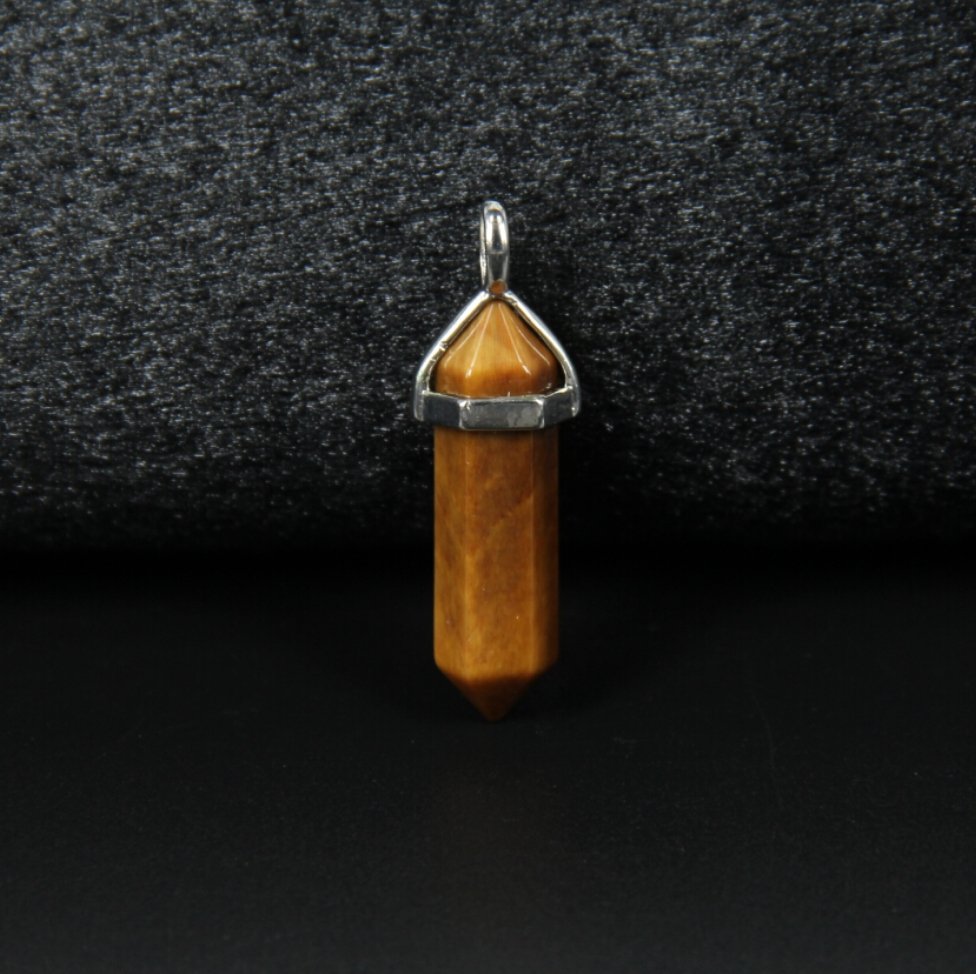 Tigers Eye Crystal Healing Hexagonal Chakra Leather Pendant - Egret Jewellery