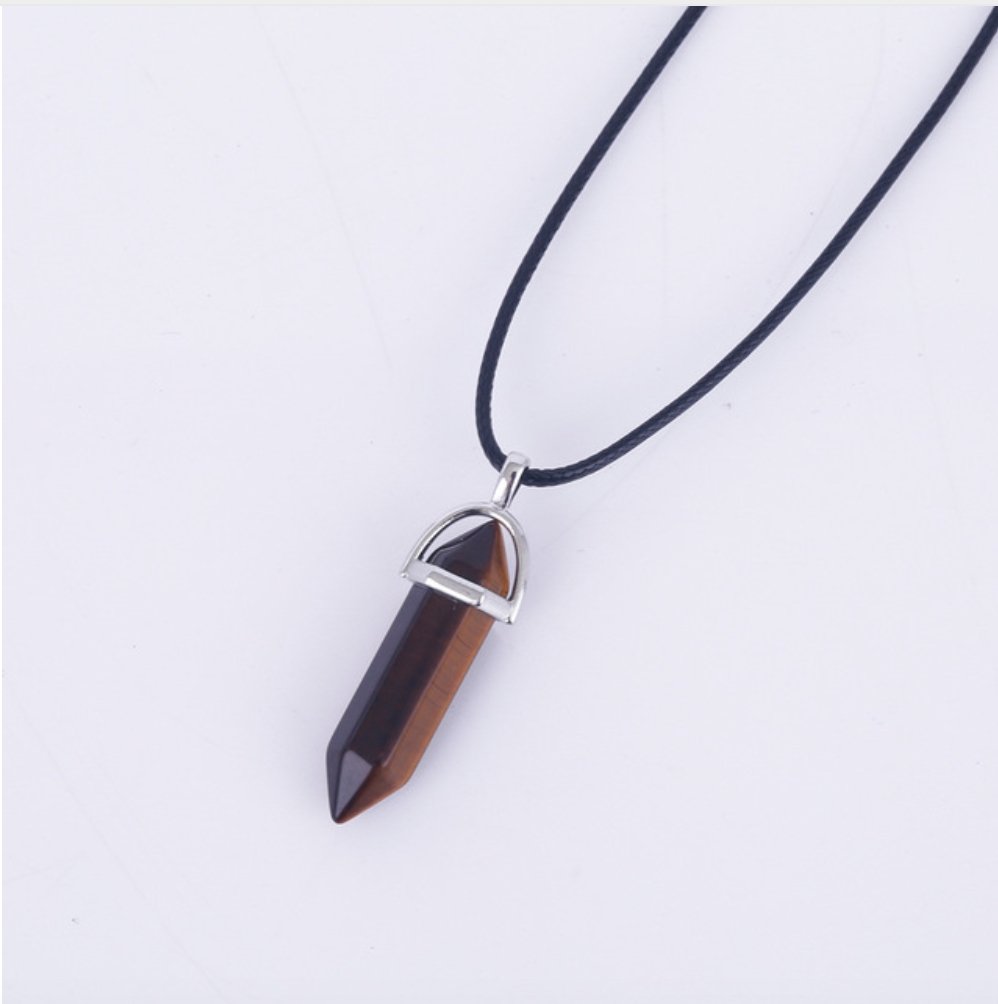 Tigers Eye Crystal Healing Hexagonal Chakra Leather Pendant - Egret Jewellery