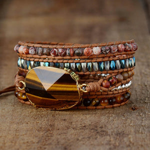 Natural Tiger's Eye Geode Gemstone Cuff Wrap Bracelet - Egret Jewellery